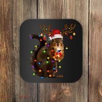 Funny Christmas Squirrel Lights Reindeer Christmas Costume Coaster thumb 0