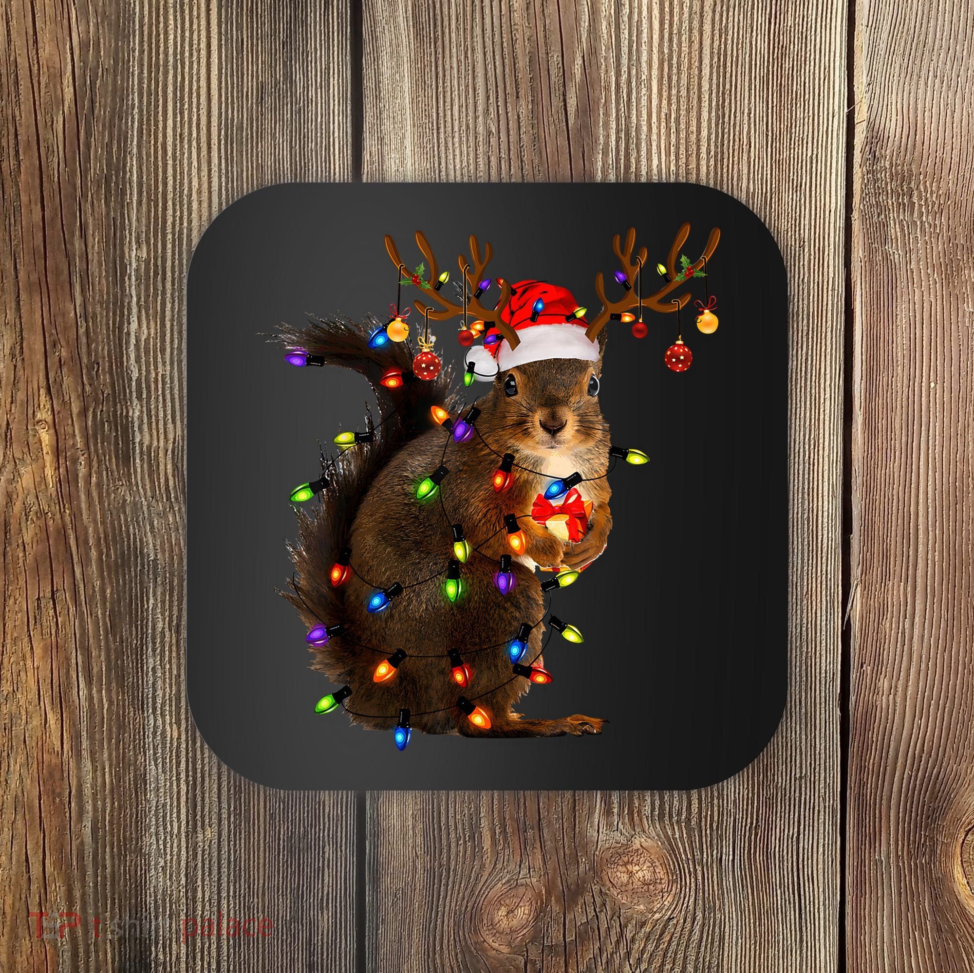 Funny Christmas Squirrel Lights Reindeer Christmas Costume Coaster