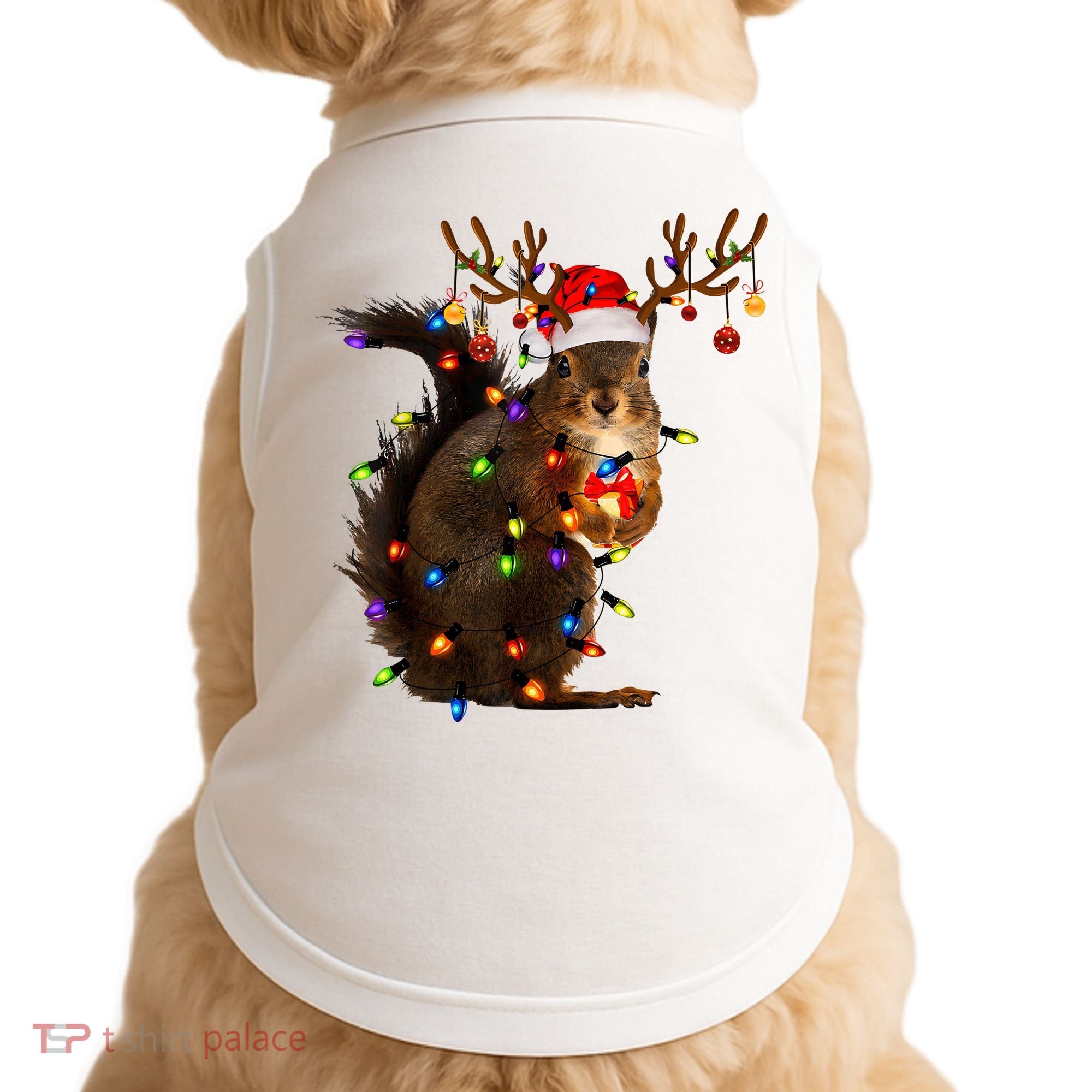 Funny Christmas Squirrel Lights Reindeer Christmas Costume Doggie Tank