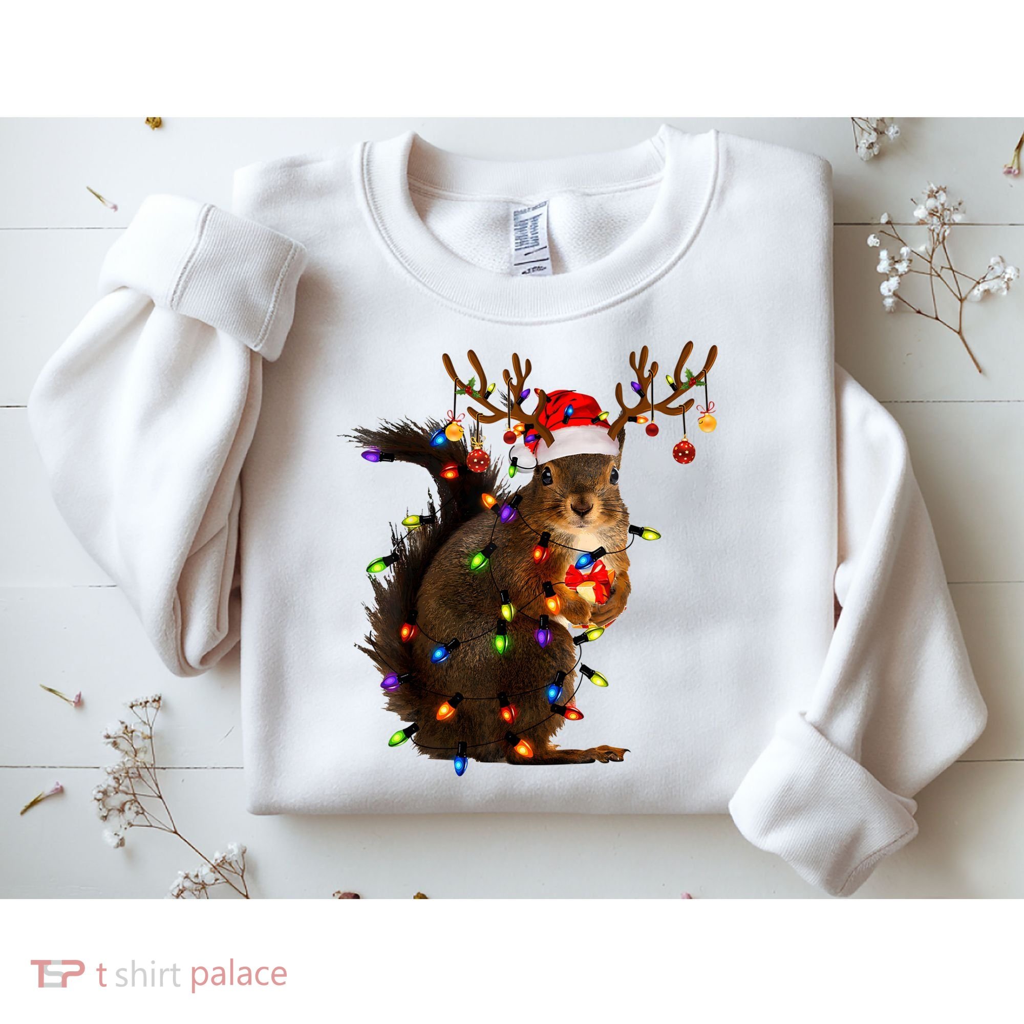 Funny Christmas Squirrel Lights Reindeer Christmas Costume Sweatshirt
