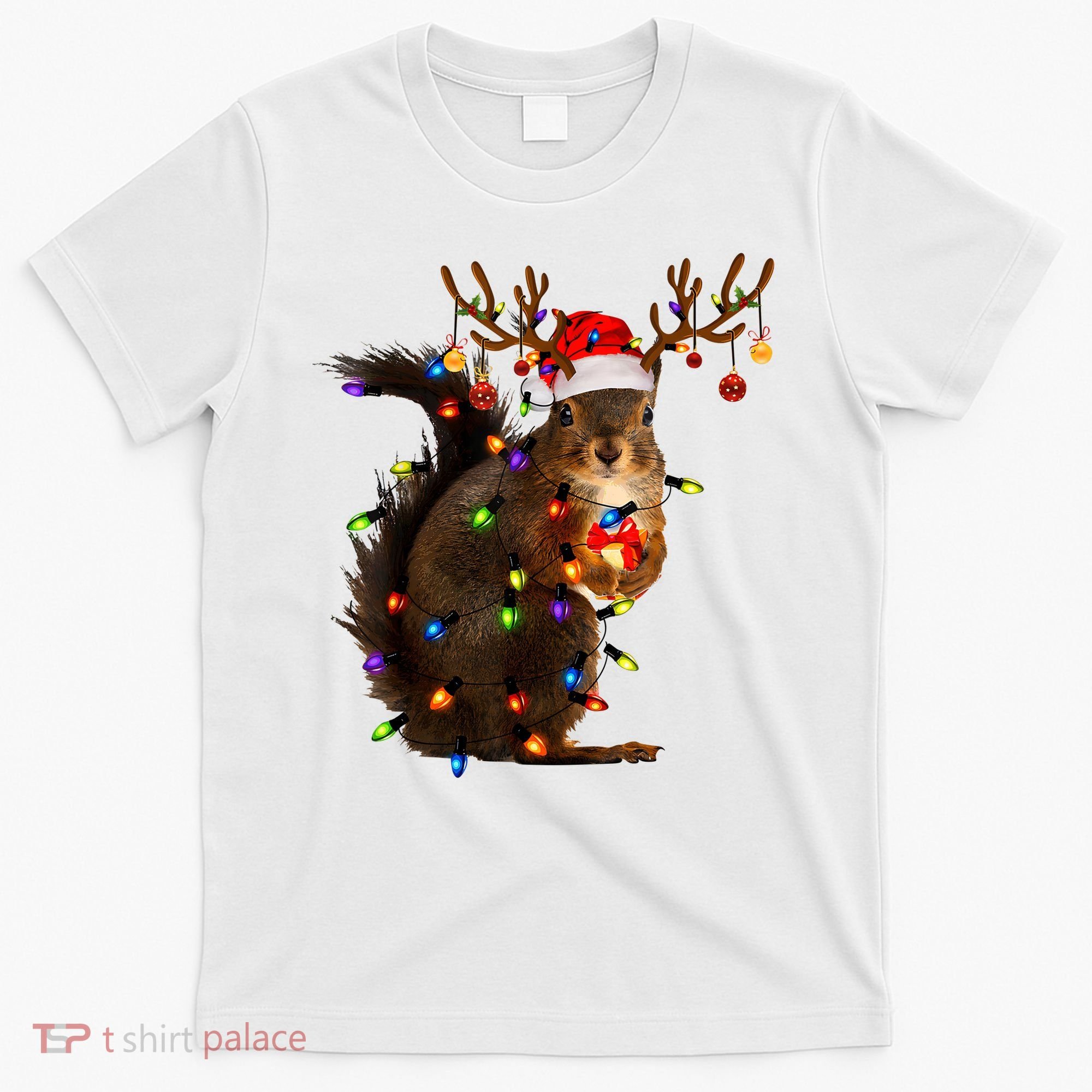 Funny Christmas Squirrel Lights Reindeer Christmas Costume T-Shirt