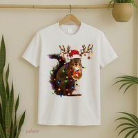 Funny Christmas Squirrel Lights Reindeer Christmas Costume T-Shirt thumb 2