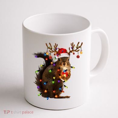 Funny Christmas Squirrel Lights Reindeer Christmas Costume Coffee Mug back