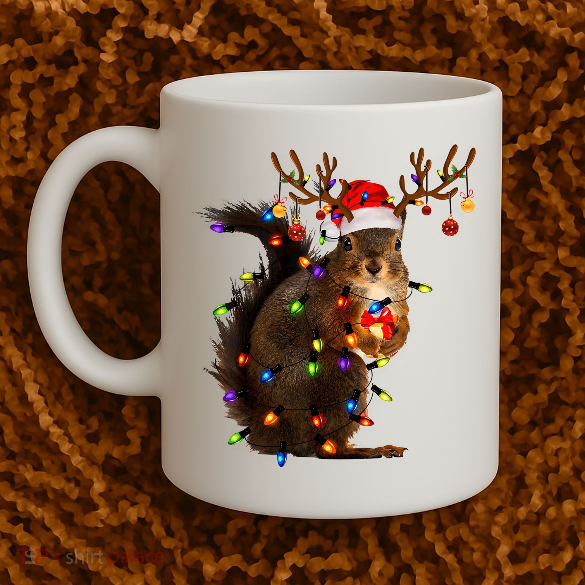 Funny Christmas Squirrel Lights Reindeer Christmas Costume Coffee Mug