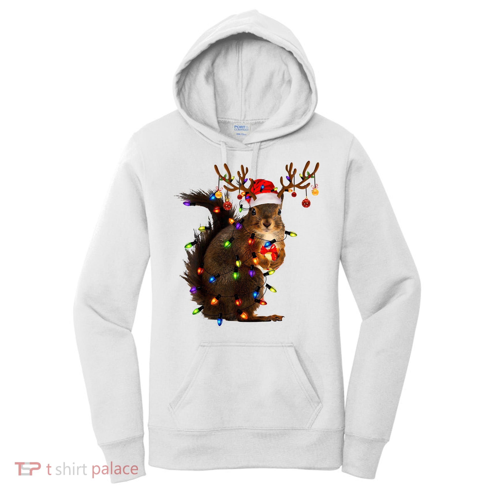 Funny Christmas Squirrel Lights Reindeer Christmas Costume Women's Hoodie