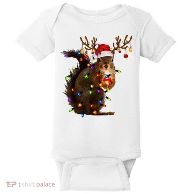Funny Christmas Squirrel Lights Reindeer Christmas Costume Baby Bodysuit