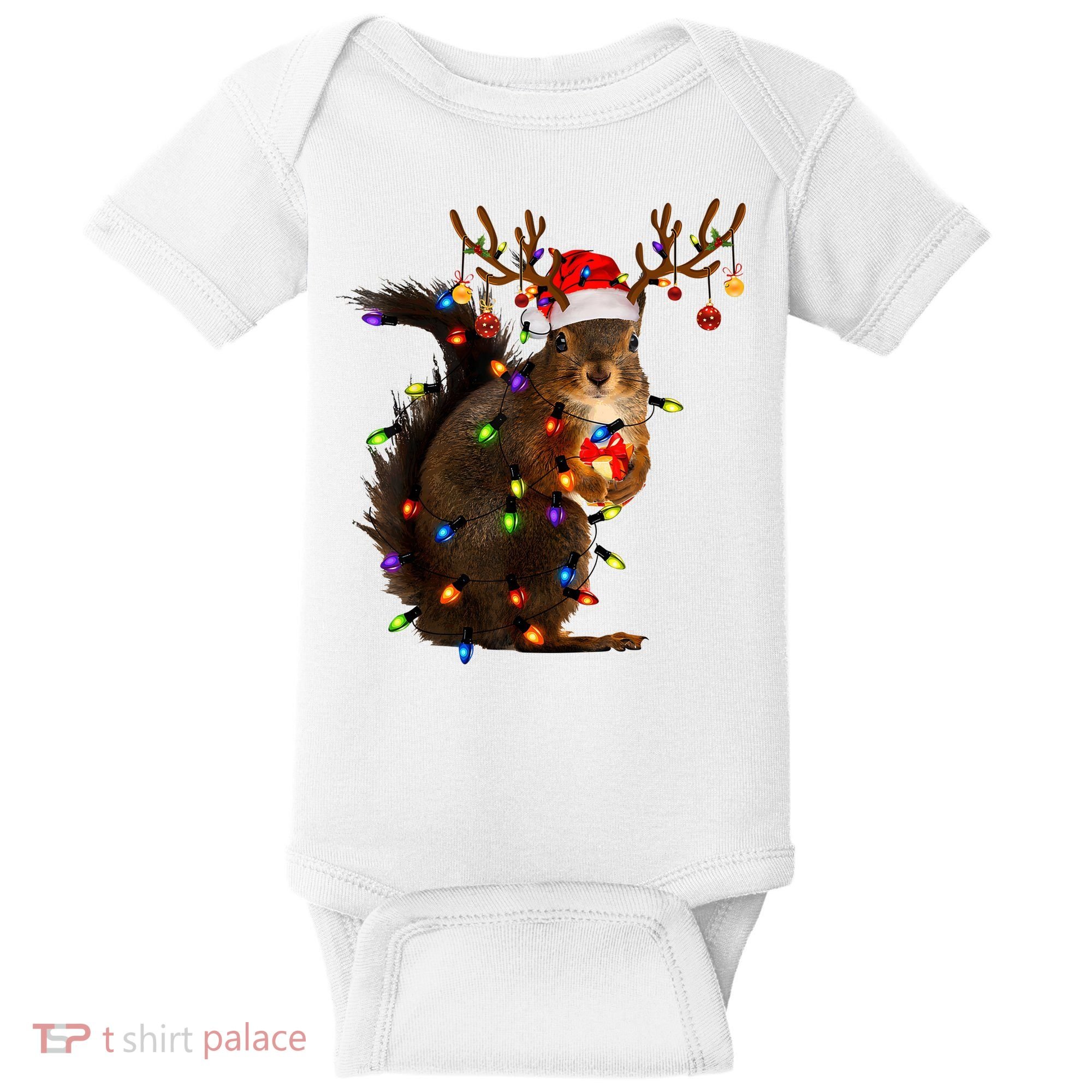 Funny Christmas Squirrel Lights Reindeer Christmas Costume Baby Bodysuit
