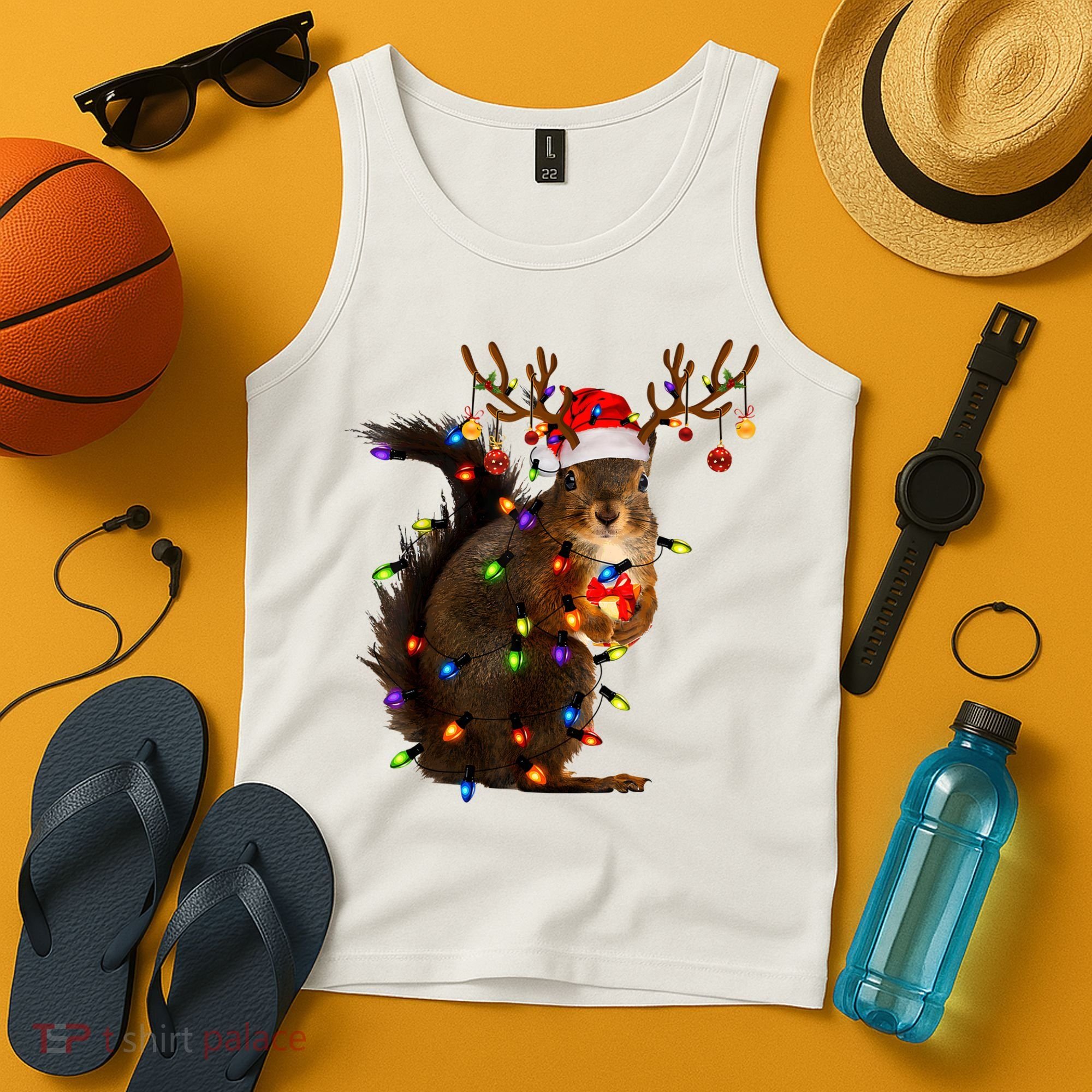 Funny Christmas Squirrel Lights Reindeer Christmas Costume Tank Top
