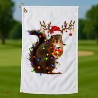 Funny Christmas Squirrel Lights Reindeer Christmas Costume Golf Towel thumb 1