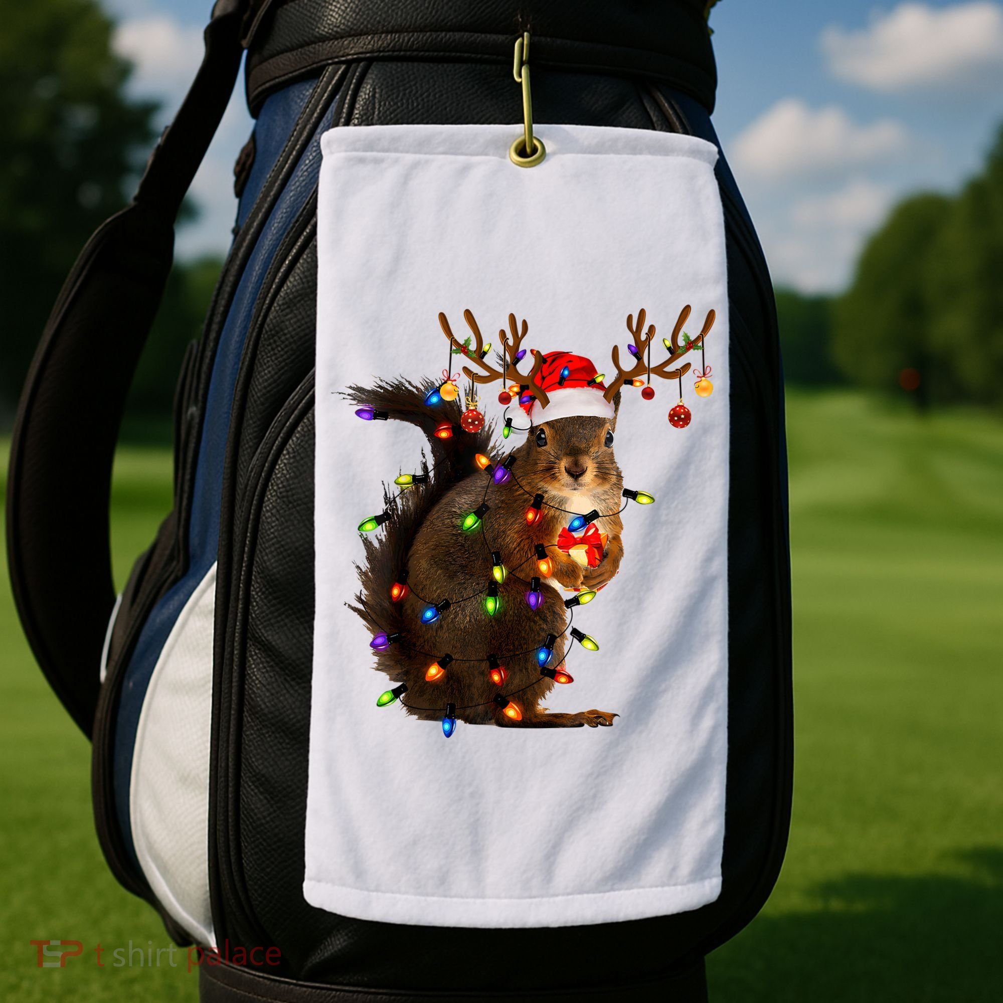 Funny Christmas Squirrel Lights Reindeer Christmas Costume Golf Towel