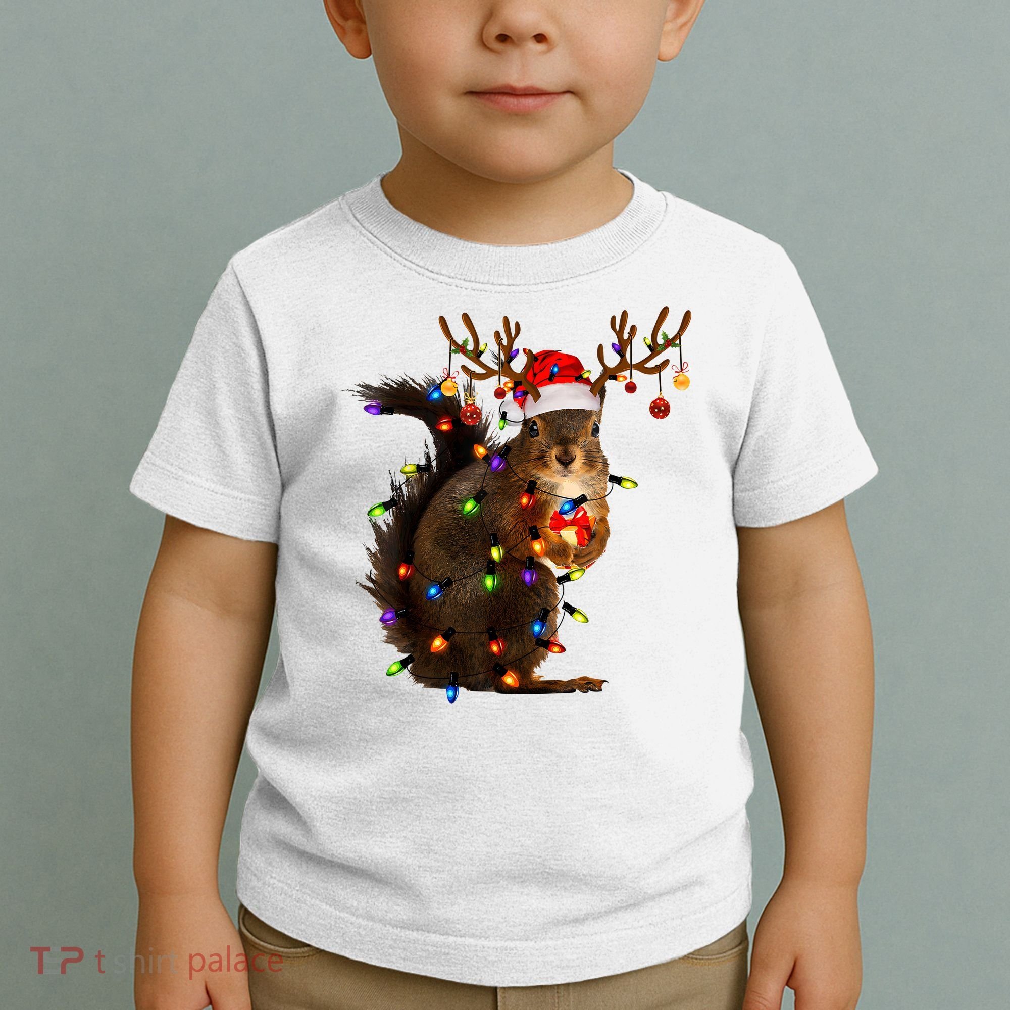 Funny Christmas Squirrel Lights Reindeer Christmas Costume Toddler T-Shirt