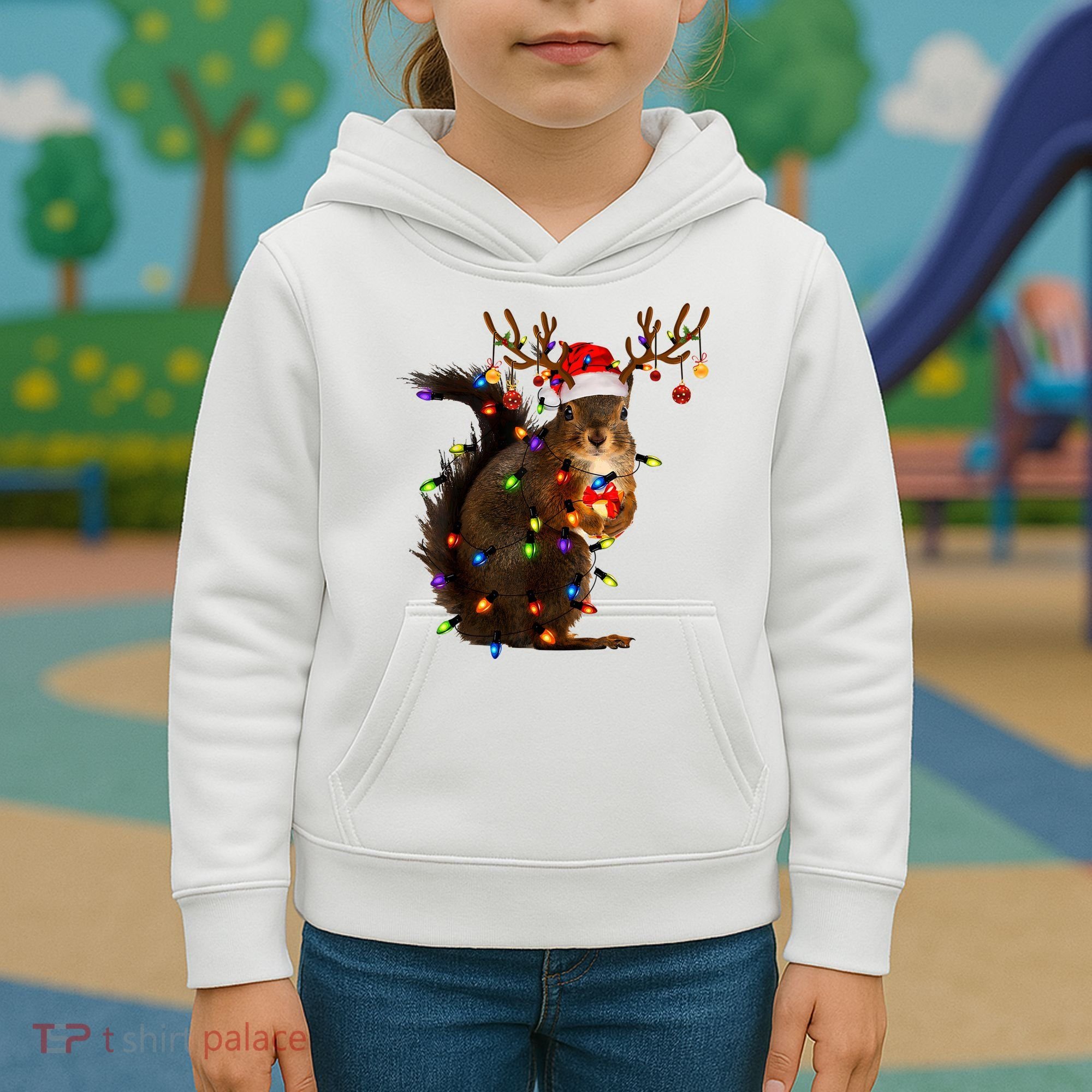 Funny Christmas Squirrel Lights Reindeer Christmas Costume Kids Hoodie