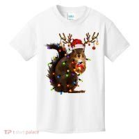 Funny Christmas Squirrel Lights Reindeer Christmas Costume Kids T-Shirt thumb 0