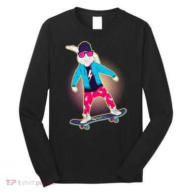 Funny Cool Skateboarding Easter Bunny Rabbit Long Sleeve Shirt