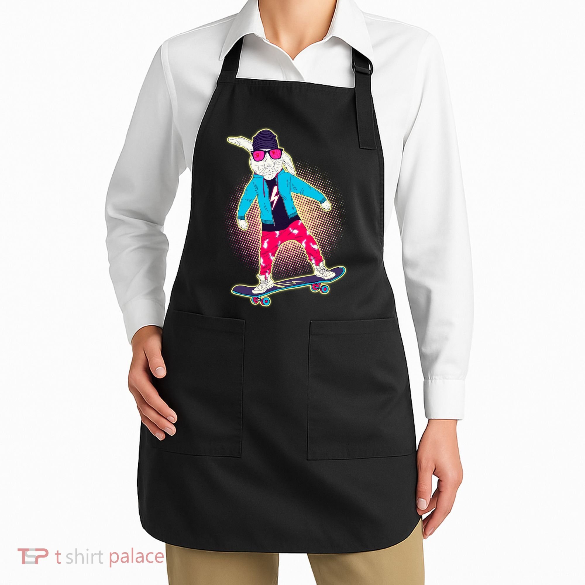 Funny Cool Skateboarding Easter Bunny Rabbit Apron