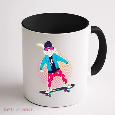 Funny Cool Skateboarding Easter Bunny Rabbit Coffee Mug back