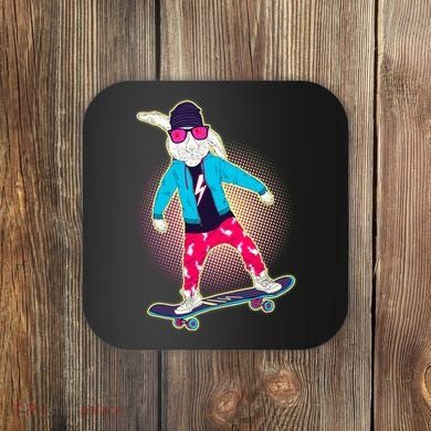 Funny Cool Skateboarding Easter Bunny Rabbit Coaster