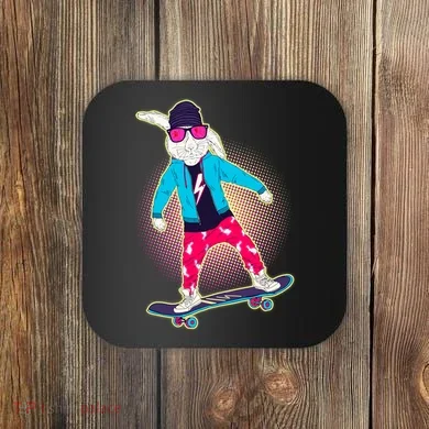 Funny Cool Skateboarding Easter Bunny Rabbit Coaster