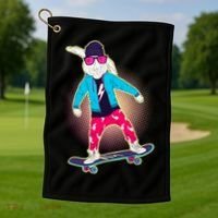 Funny Cool Skateboarding Easter Bunny Rabbit Golf Towel thumb 1