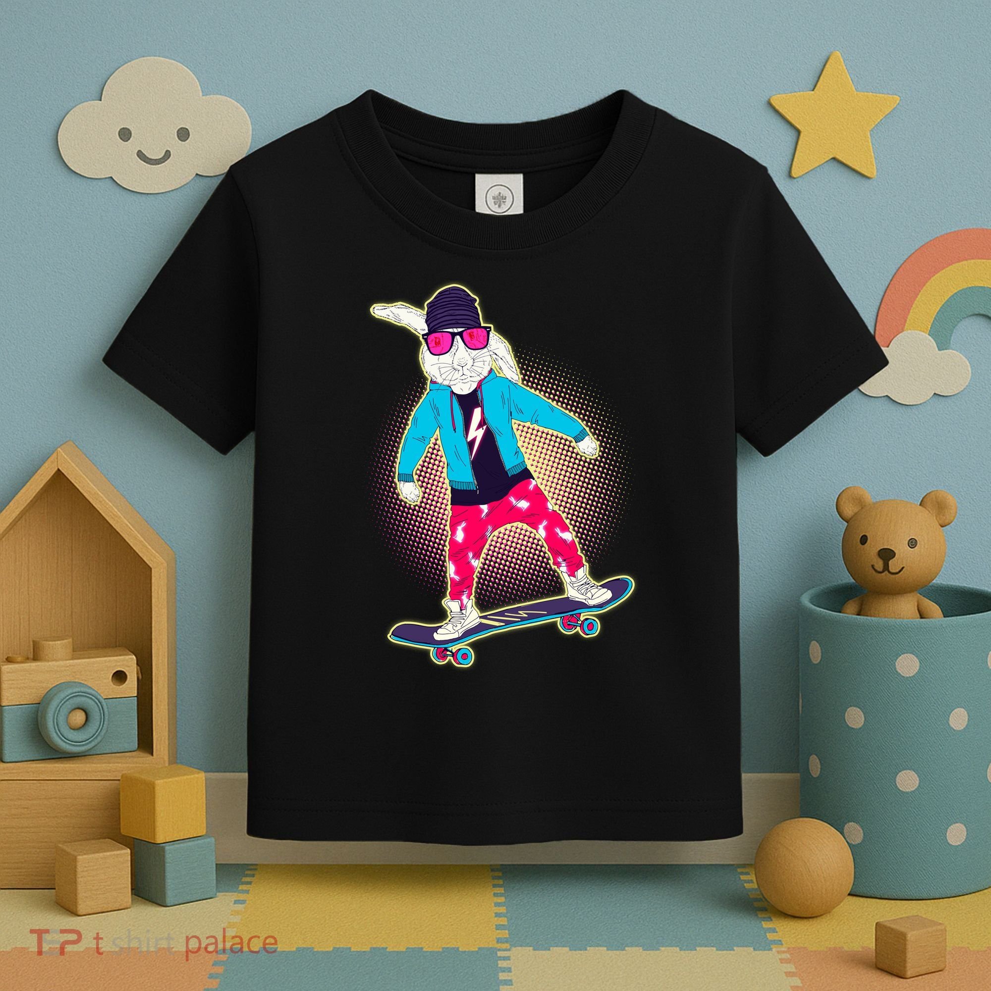 Funny Cool Skateboarding Easter Bunny Rabbit Toddler T-Shirt