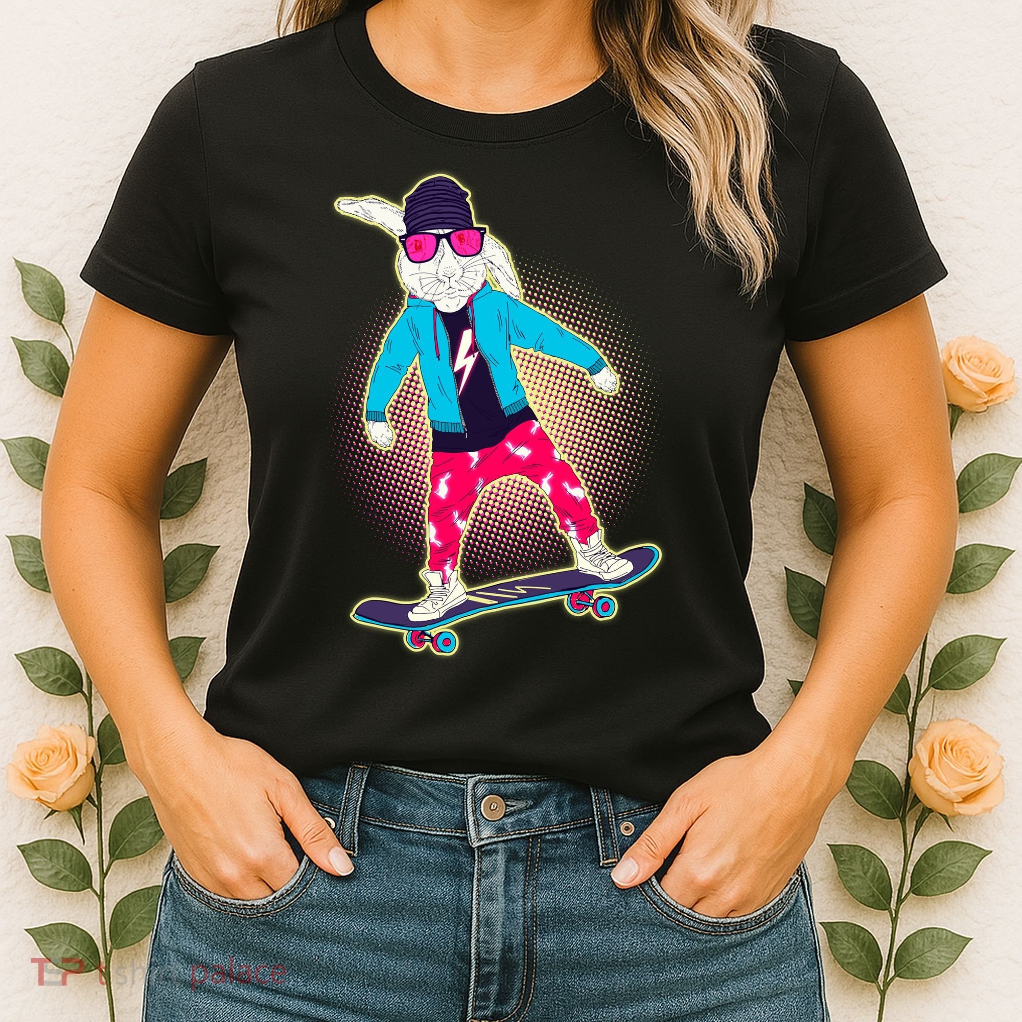 Funny Cool Skateboarding Easter Bunny Rabbit Women's T-Shirt