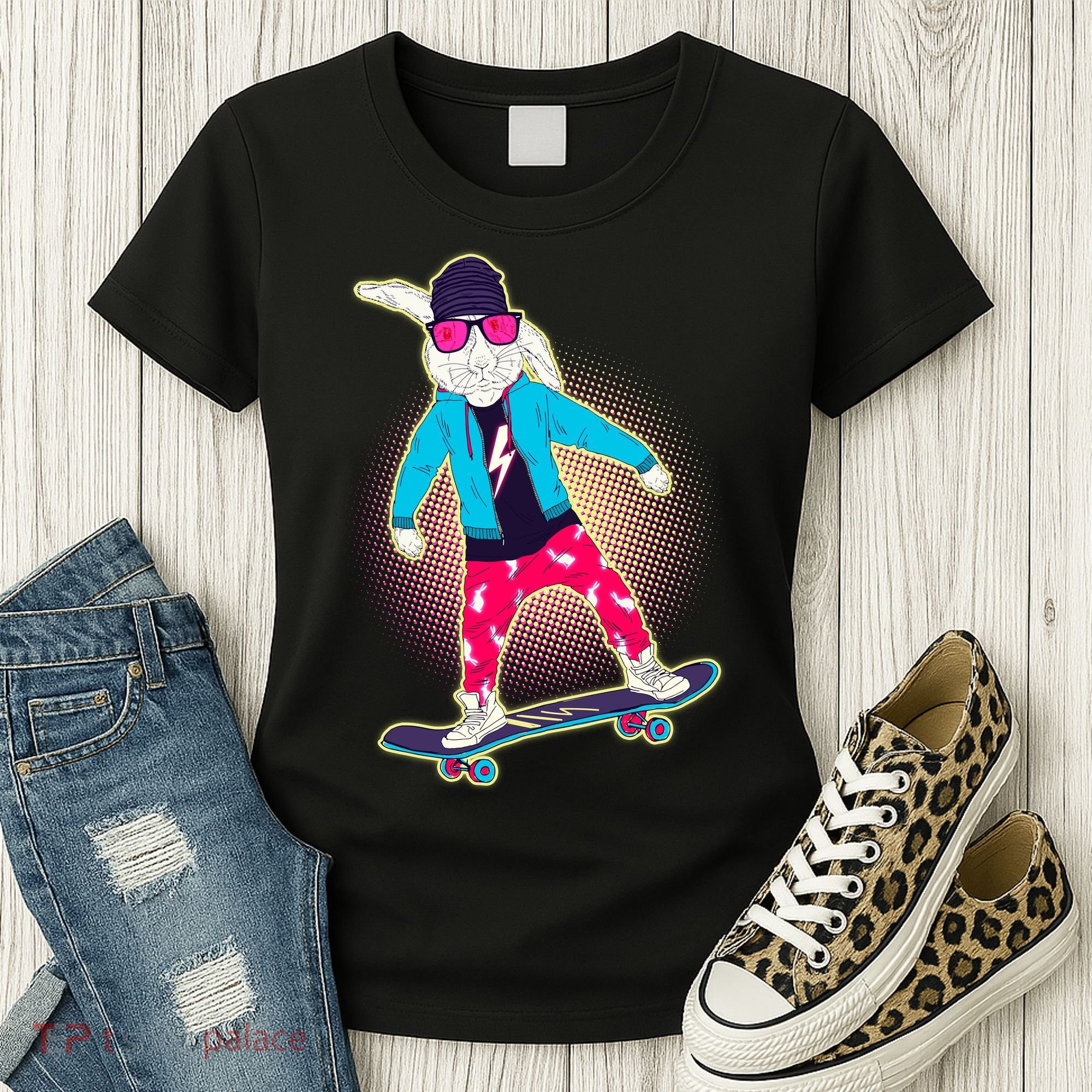 Funny Cool Skateboarding Easter Bunny Rabbit Women's T-Shirt