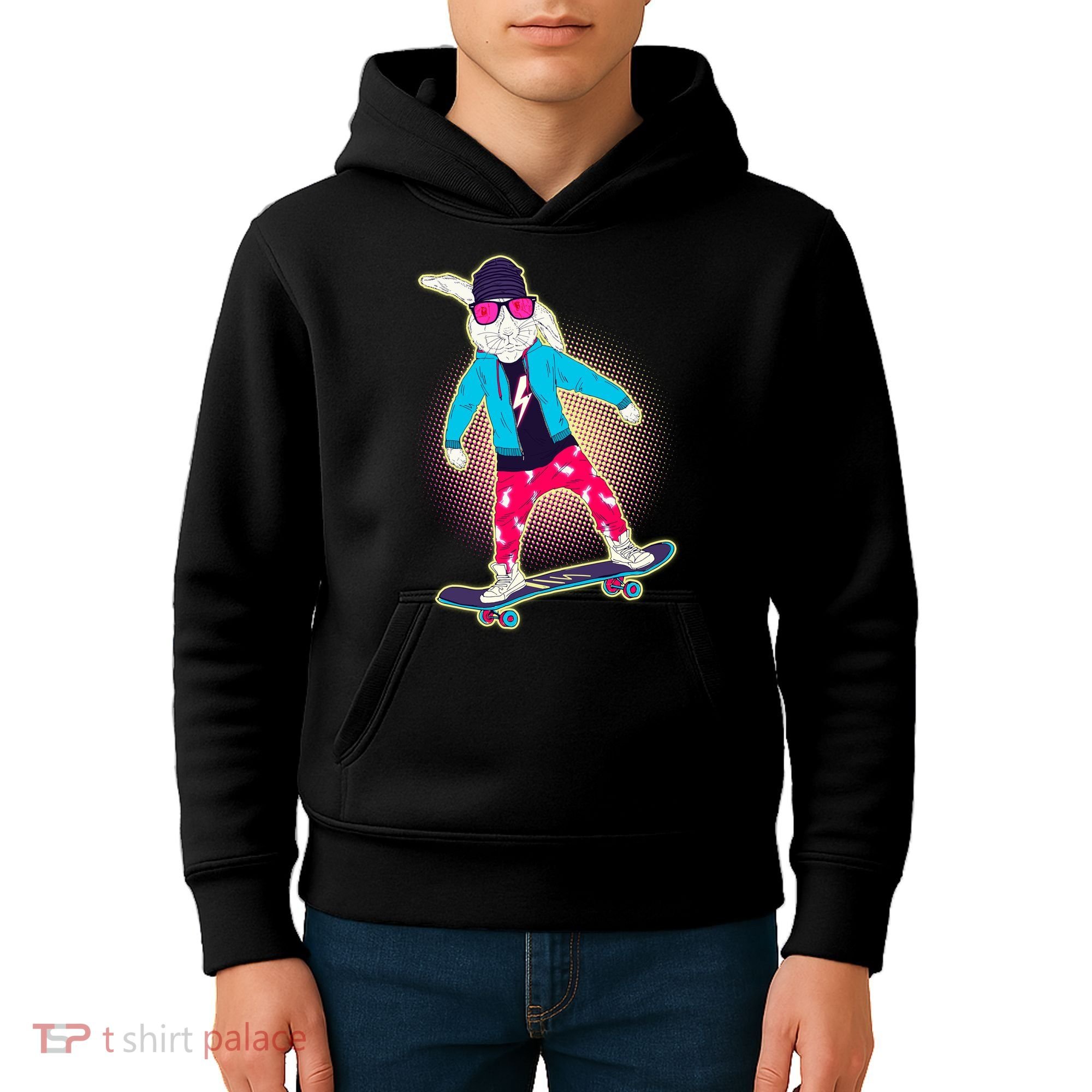 Funny Cool Skateboarding Easter Bunny Rabbit Kids Hoodie