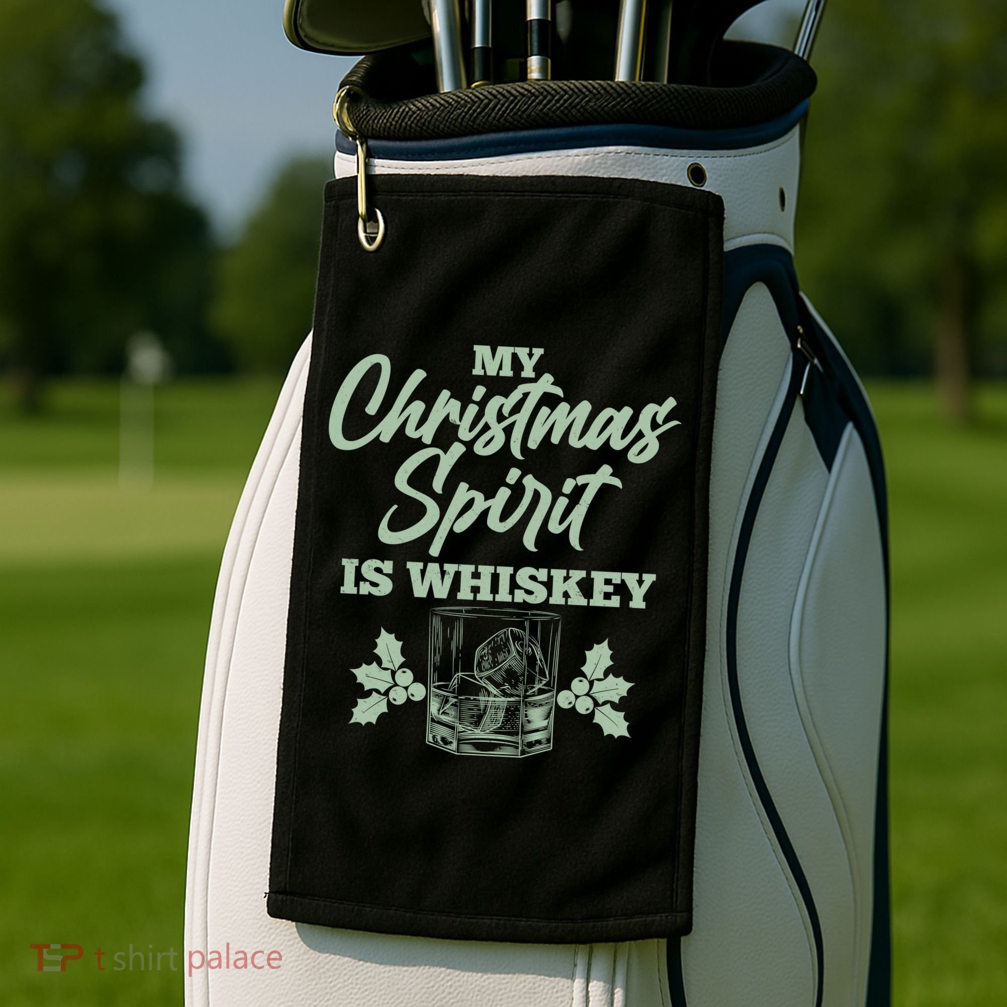 Funny Christmas Spirit Is Whiskey Golf Towel