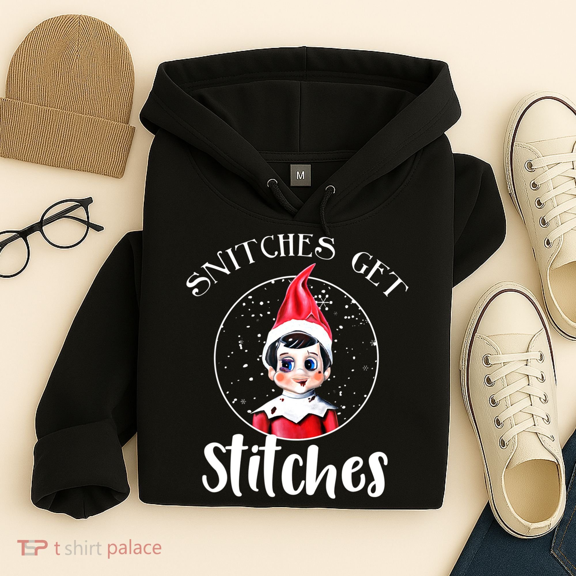 Funny Christmas Snitches Get Stitches Hoodie