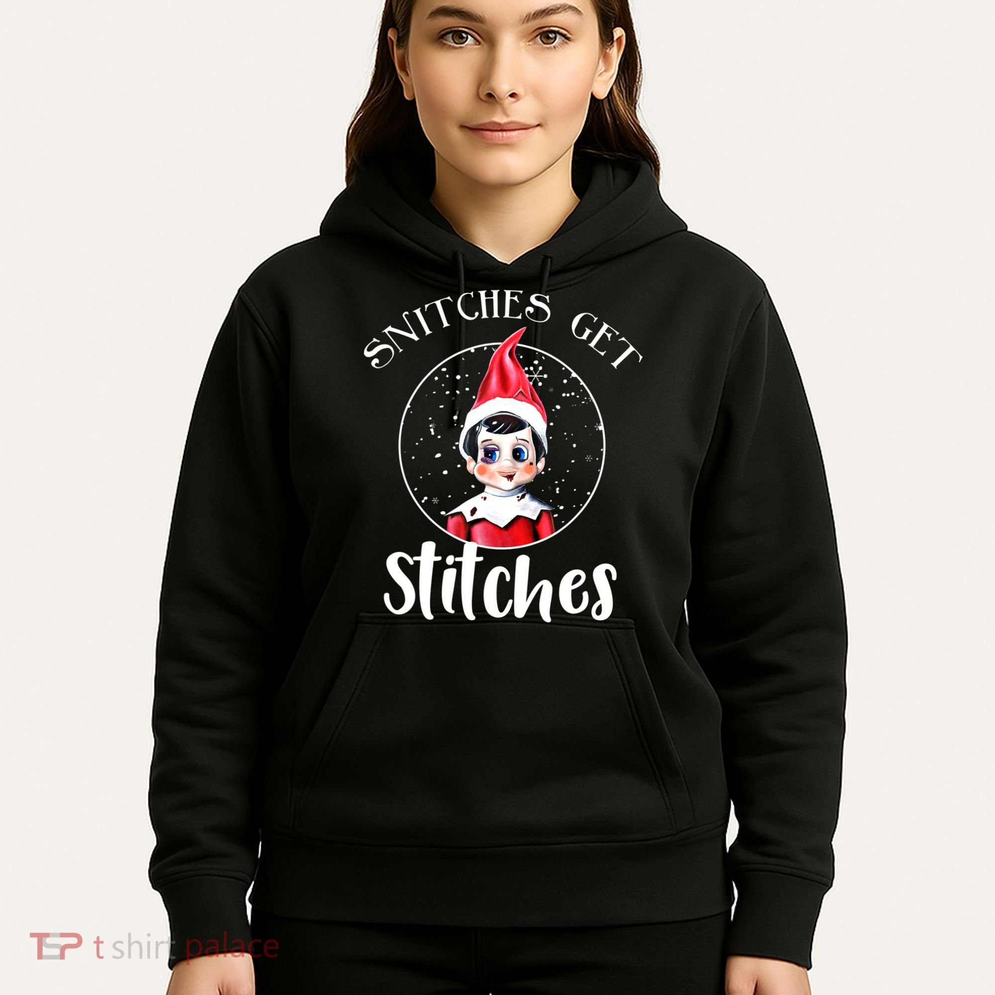 Funny Christmas Snitches Get Stitches Hoodie
