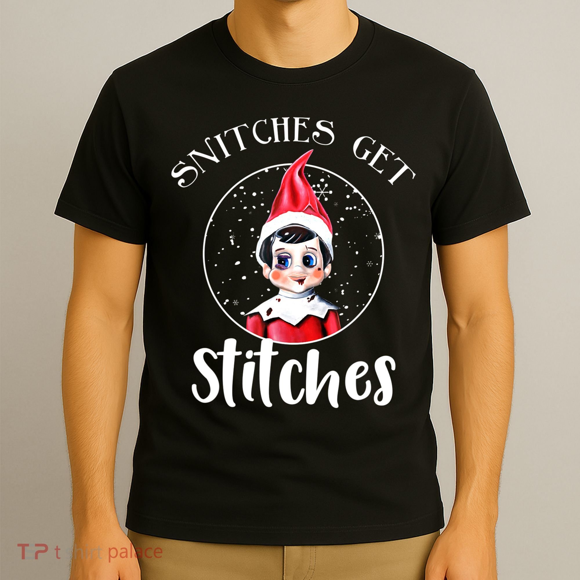 Funny Christmas Snitches Get Stitches T-Shirt