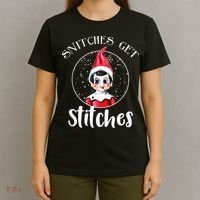 Funny Christmas Snitches Get Stitches T-Shirt thumb 4