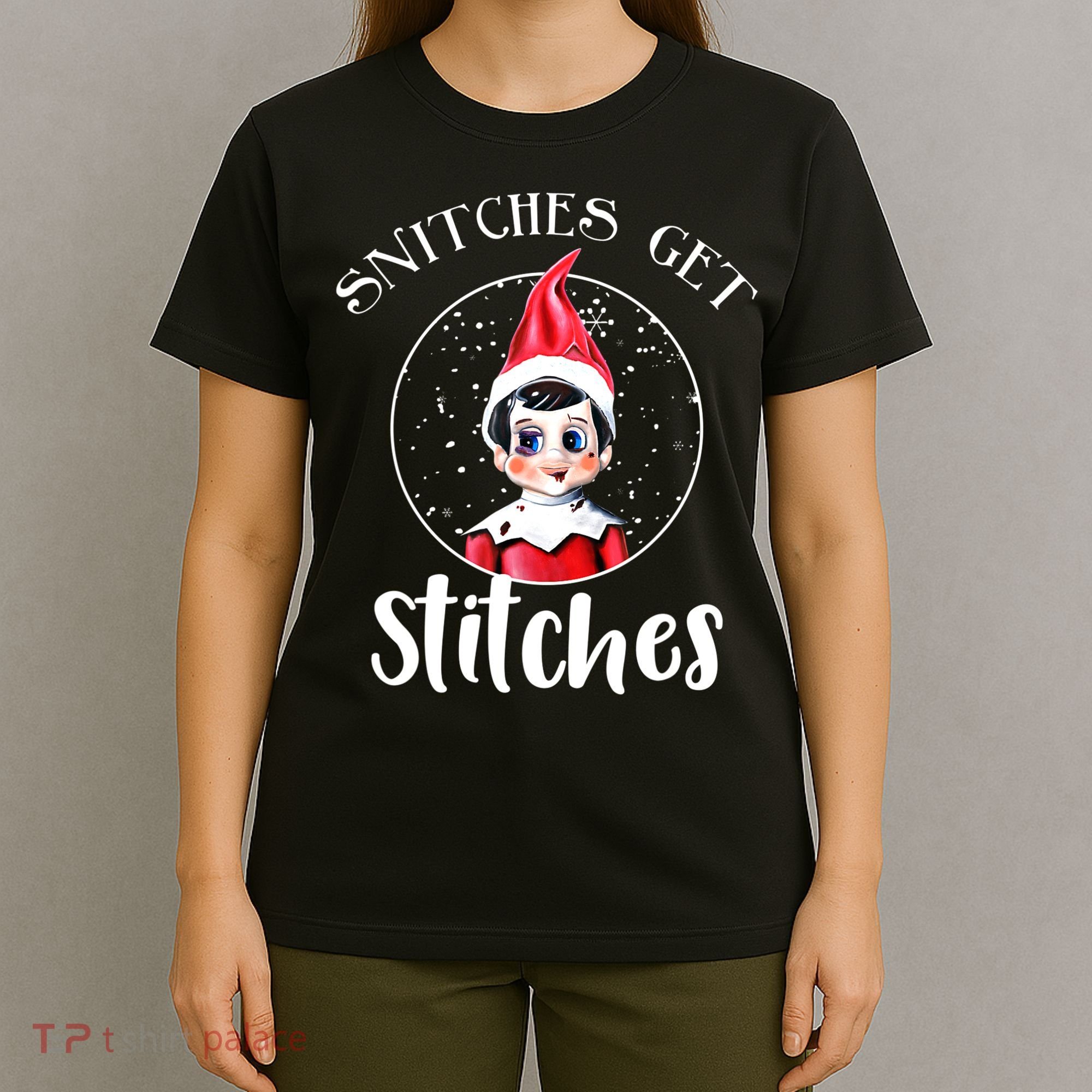 Funny Christmas Snitches Get Stitches T-Shirt