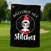 Funny Christmas Snitches Get Stitches Golf Towel thumb 1