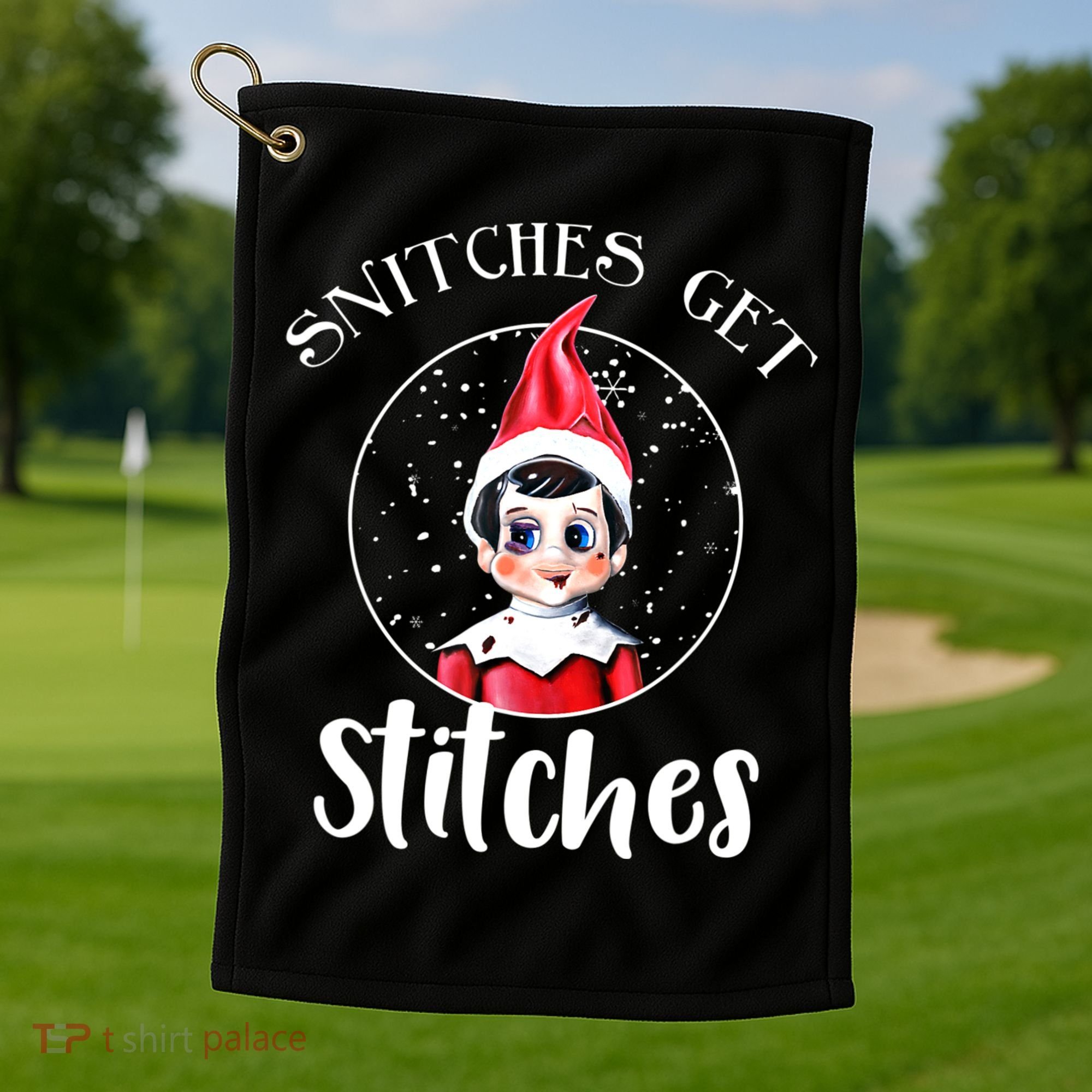 Funny Christmas Snitches Get Stitches Golf Towel