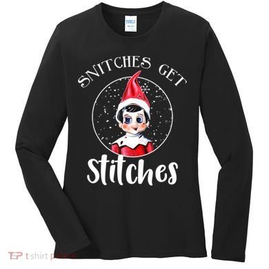 Funny Christmas Snitches Get Stitches Women's Long Sleeve Shirt