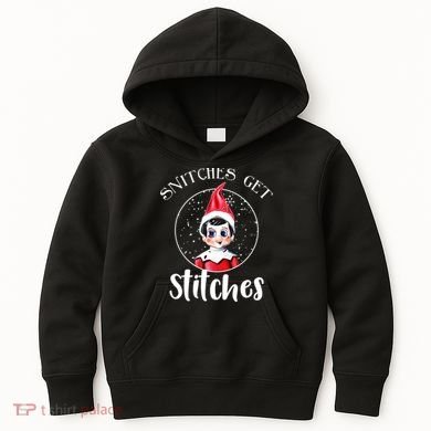 Funny Christmas Snitches Get Stitches Kids Hoodie