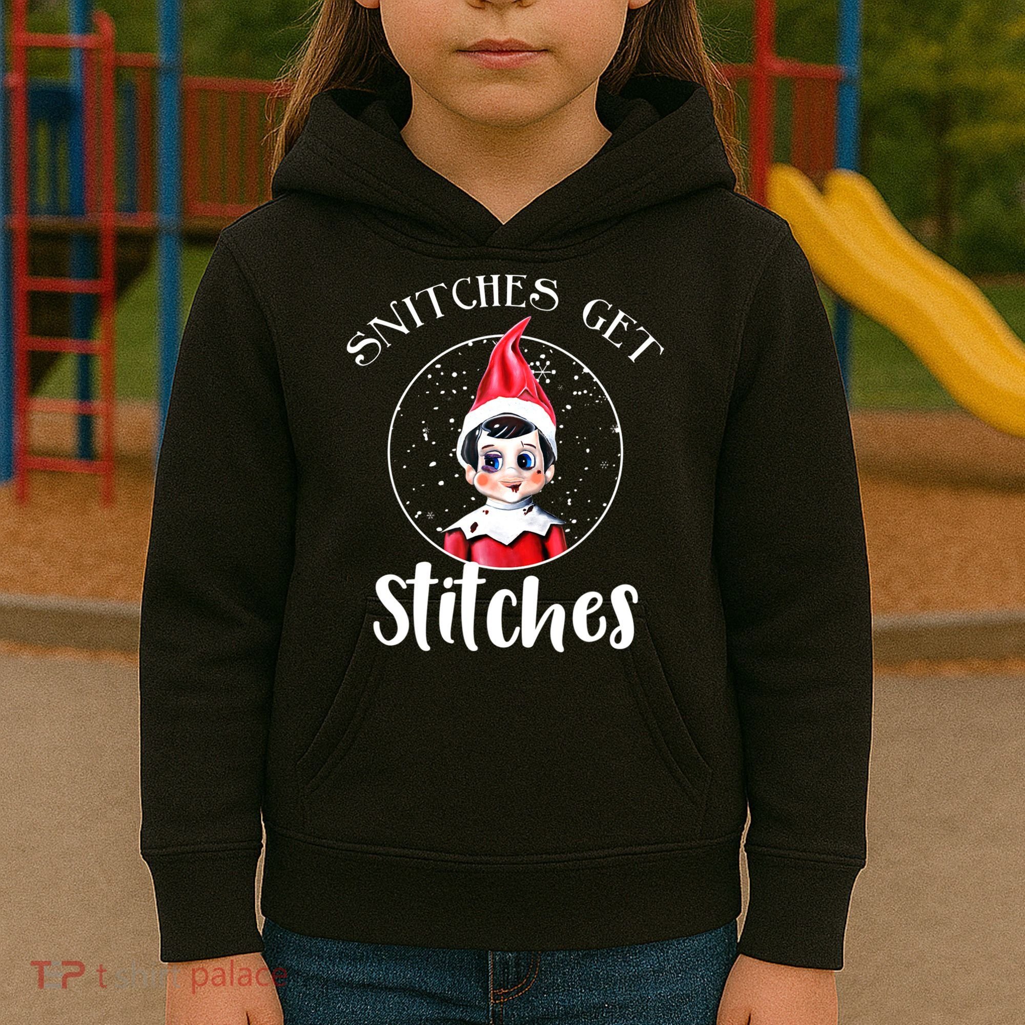Funny Christmas Snitches Get Stitches Kids Hoodie