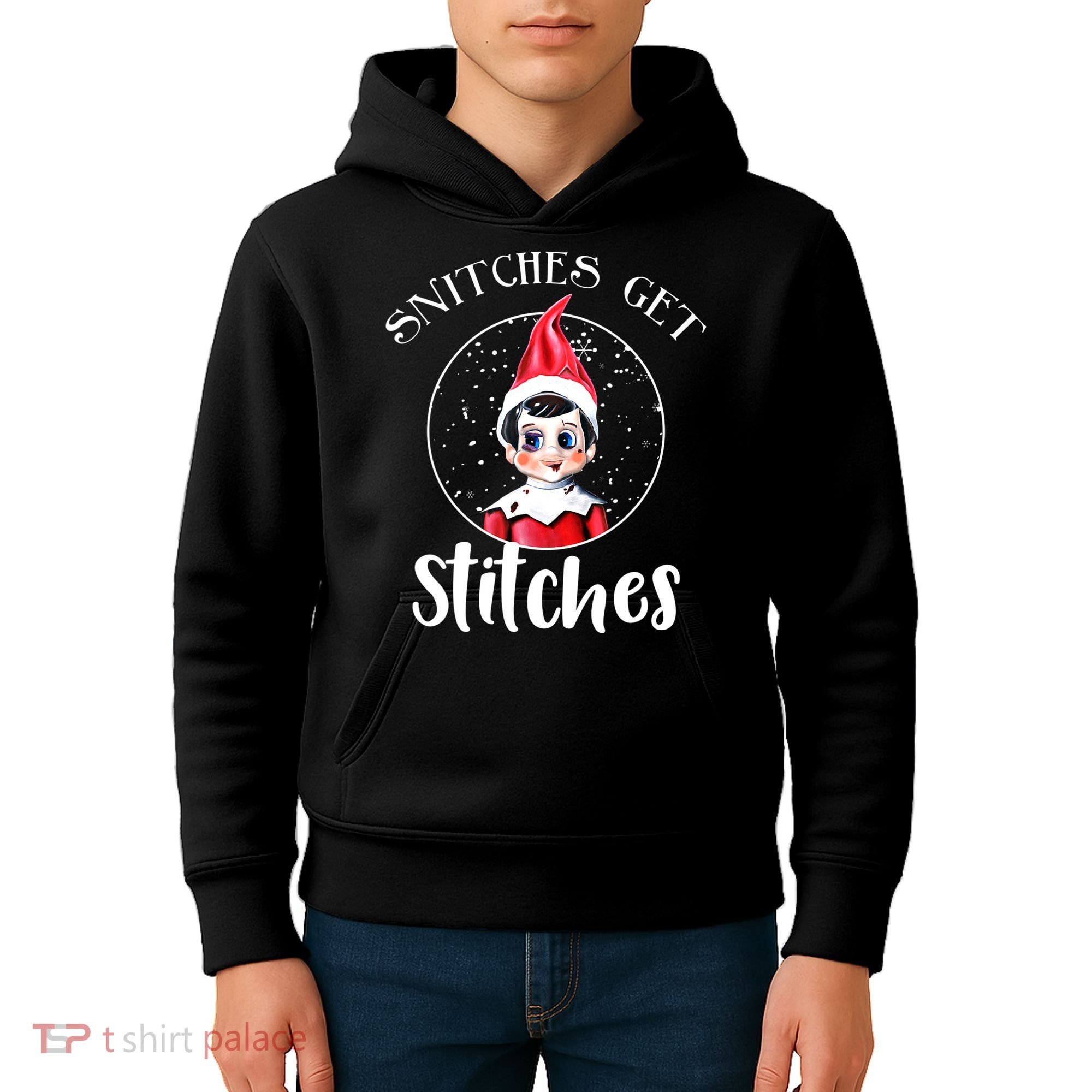 Funny Christmas Snitches Get Stitches Kids Hoodie