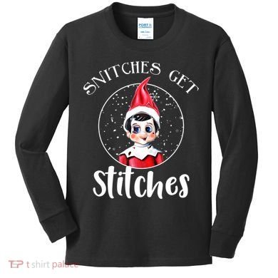 Funny Christmas Snitches Get Stitches Kids Long Sleeve Shirt