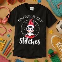 Funny Christmas Snitches Get Stitches Kids T-Shirt thumb 3