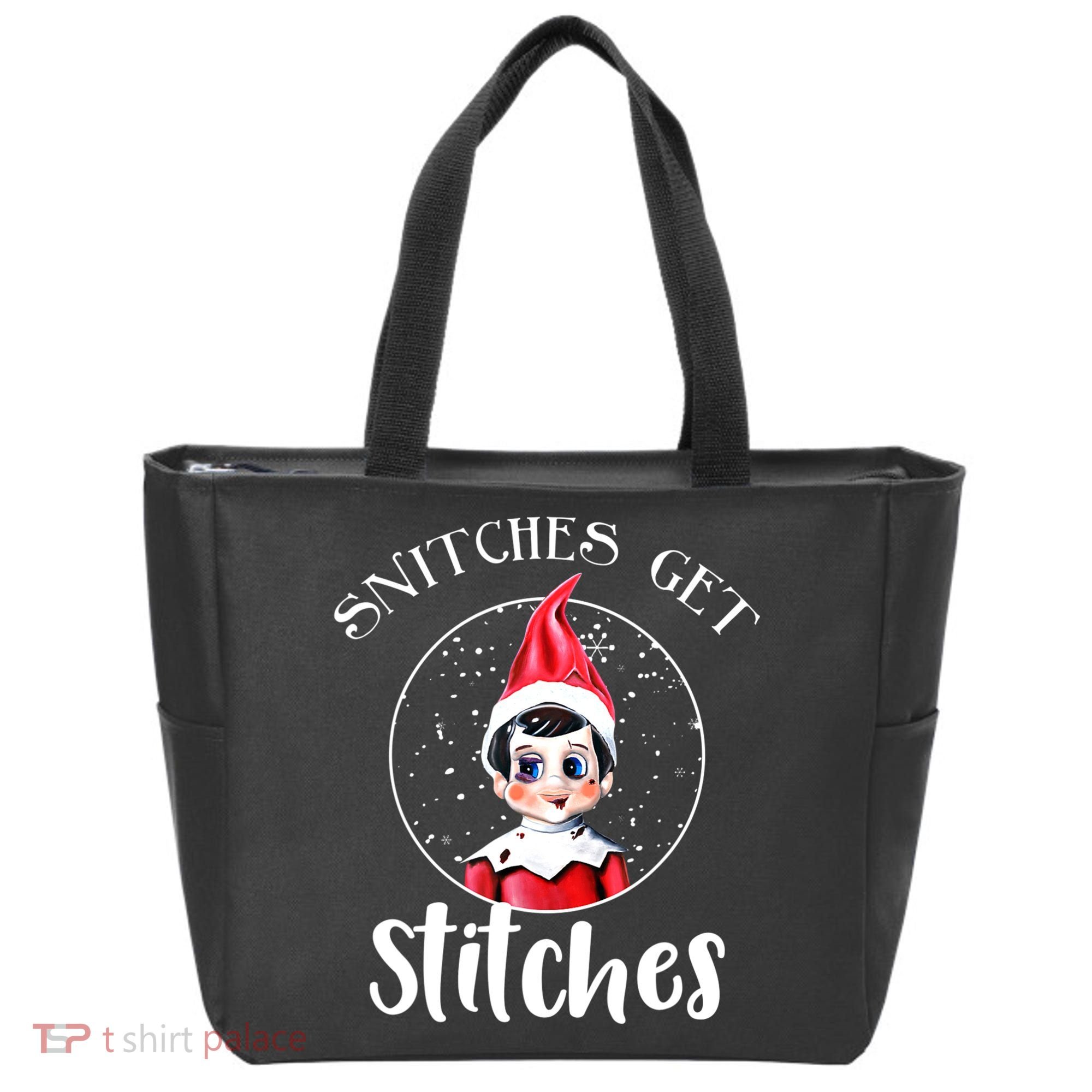 Funny Christmas Snitches Get Stitches Tote Bag