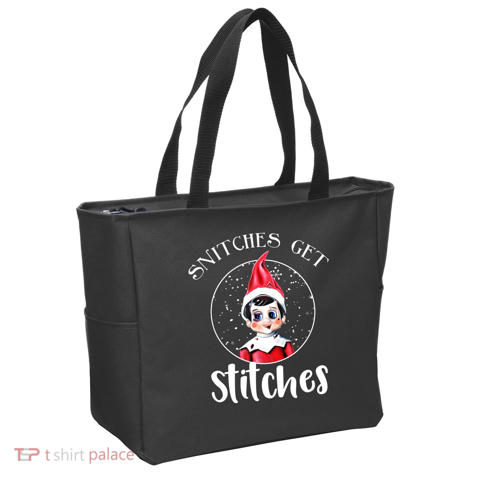 Funny Christmas Snitches Get Stitches Tote Bag