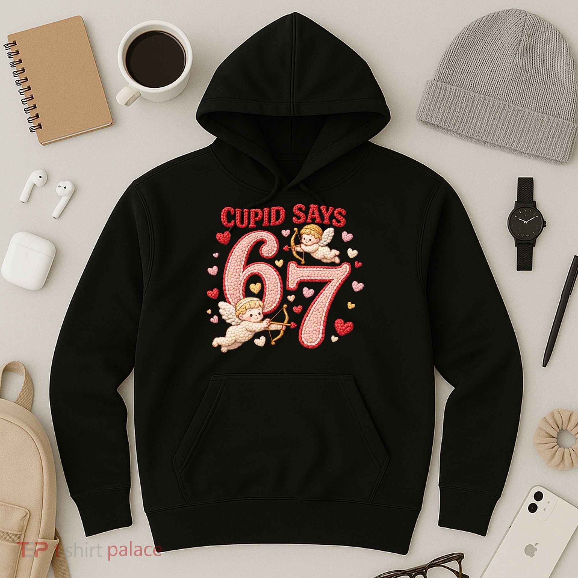Funny Cupid Says 6-7 Valentines Day 67 Meme Hoodie