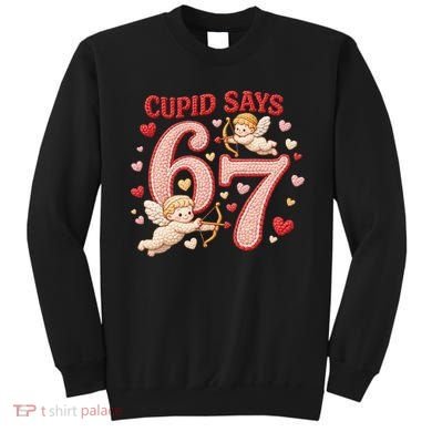 Funny Cupid Says 6-7 Valentines Day 67 Meme Sweatshirt