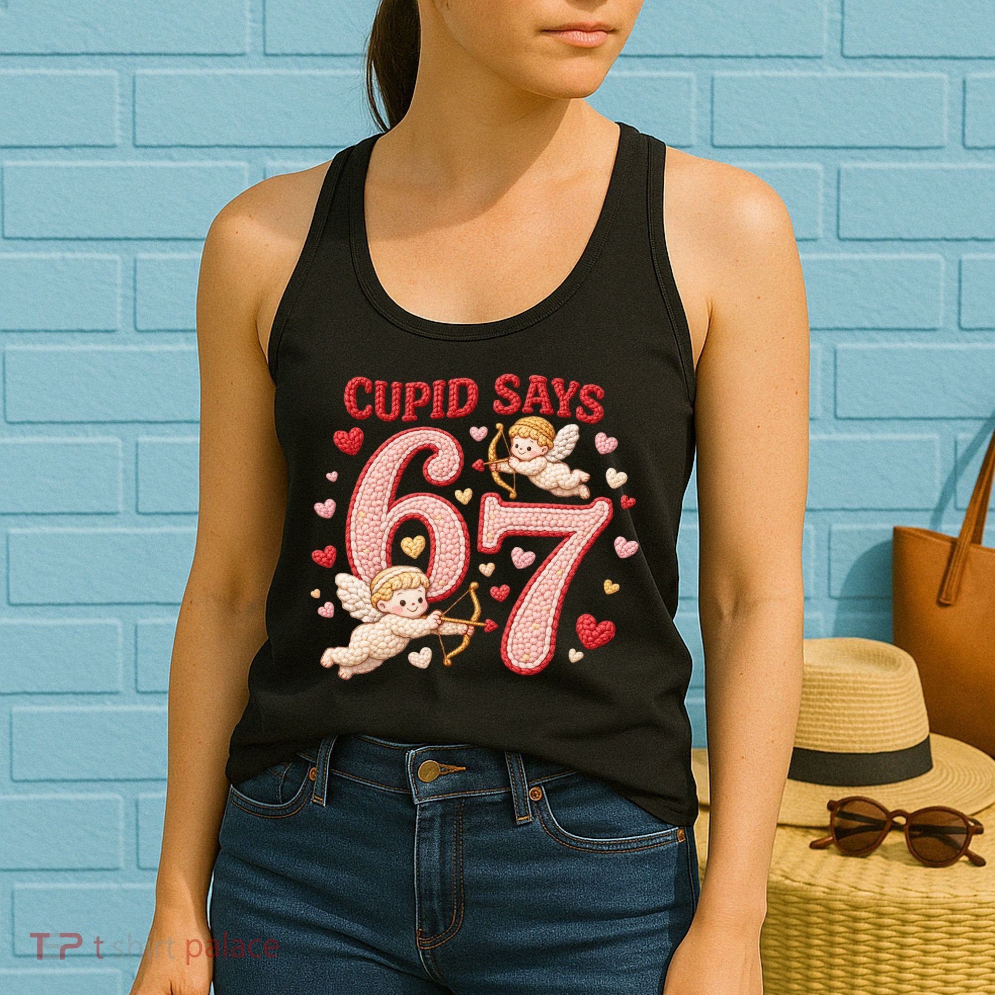 Funny Cupid Says 6-7 Valentines Day 67 Meme Women's Tank Top