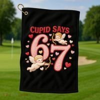 Funny Cupid Says 6-7 Valentines Day 67 Meme Golf Towel thumb 1