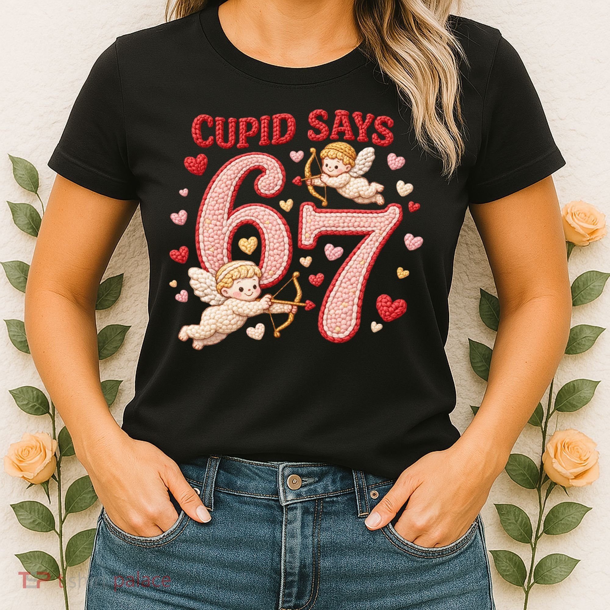 Funny Cupid Says 6-7 Valentines Day 67 Meme Women's T-Shirt