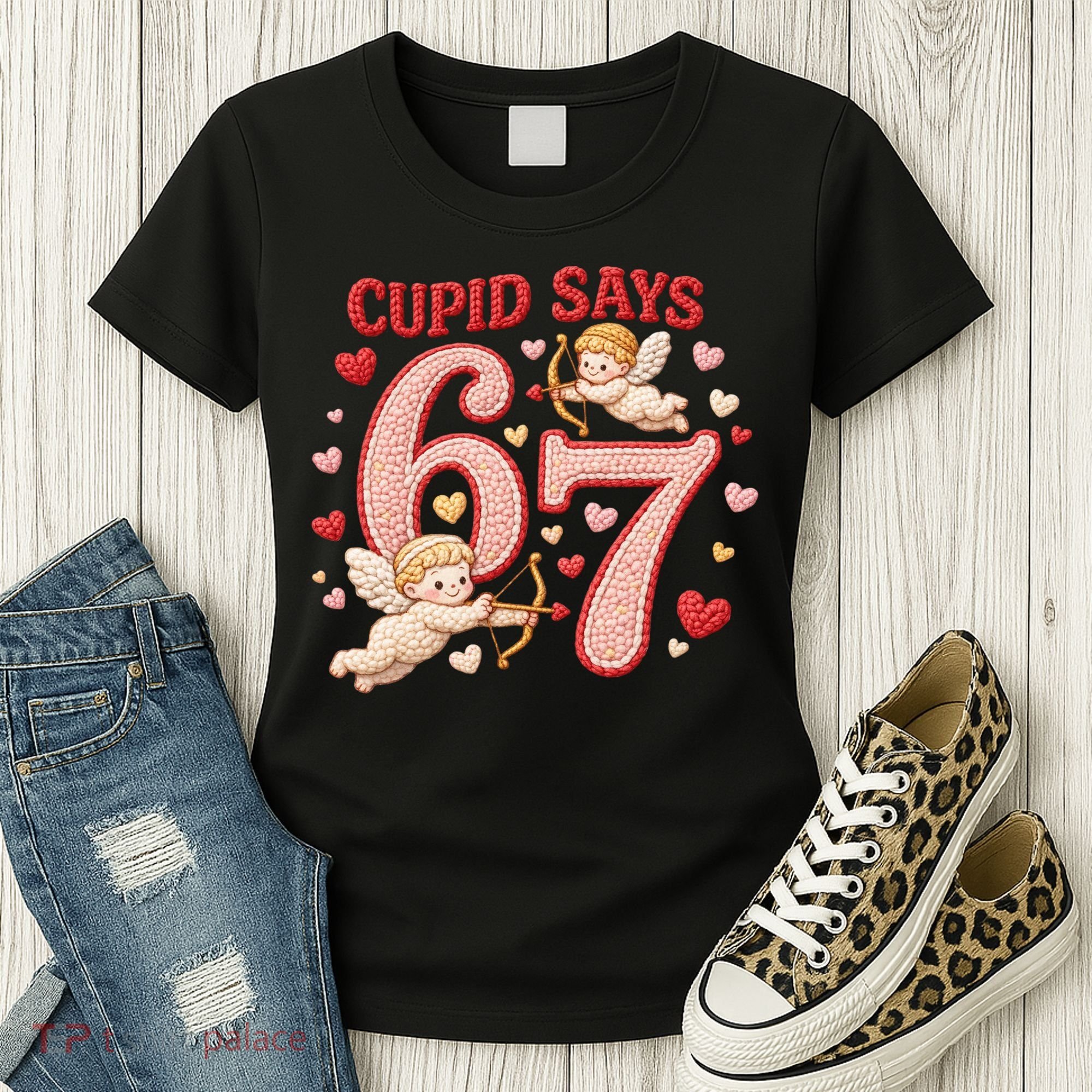 Funny Cupid Says 6-7 Valentines Day 67 Meme Women's T-Shirt