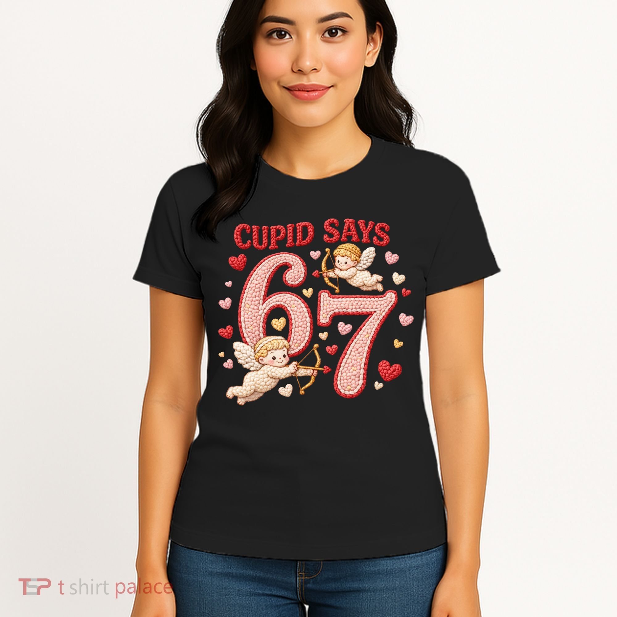 Funny Cupid Says 6-7 Valentines Day 67 Meme Women's T-Shirt